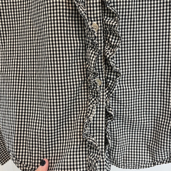 Nili Lotan Black & Cream Gingham Ruffle Button Down Shirt S - Picture 4 of 6